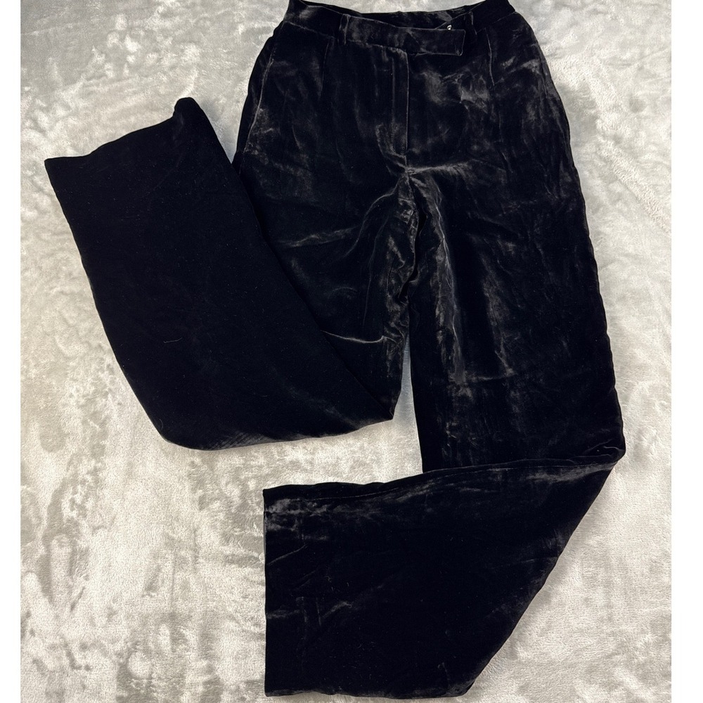 Liz Claiborne Collection Black Silk Blend Velvet Wide Leg High Rise Pants Size 4